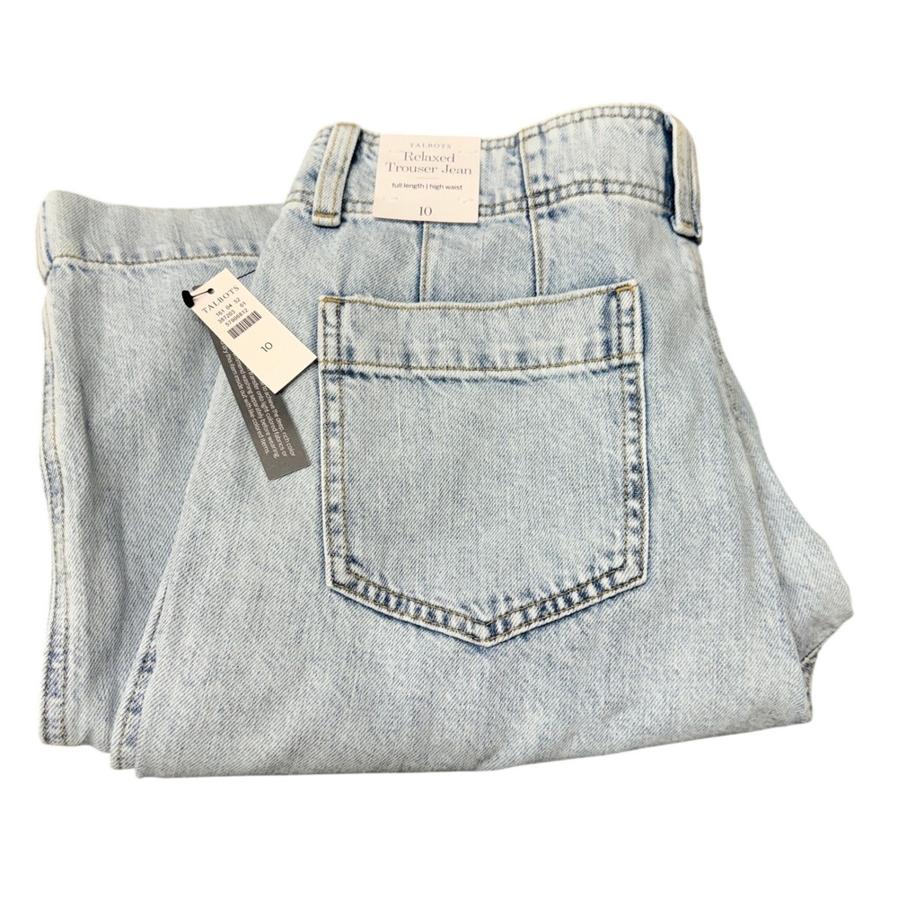 Talbots Relaxed Trouser Jeans Womens 10 (32x30) Light Wash Denim High Waist NEW